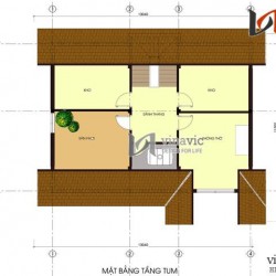 Mẫu thiết kế nhà 2 tầng 1 tum mái thái mặt tiền 12m diện tích 200m2 BT1474