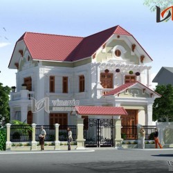 Thiết kế nhà 2 tầng 3 phòng ngủ 250m2 hình chữ L BT1477