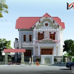Thiết kế nhà 2 tầng 3 phòng ngủ 250m2 hình chữ L BT1477