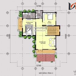 Thiết kế nhà 2 tầng 3 phòng ngủ 250m2 hình chữ L BT1477