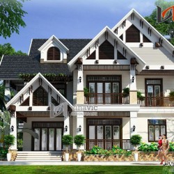 Mẫu nhà 2 tầng 1 tum 4 phòng ngủ mặt tiền 18m chiều sâu 15m  BT1478
