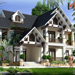 Mẫu nhà 2 tầng 1 tum 4 phòng ngủ mặt tiền 18m chiều sâu 15m  BT1478