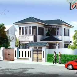 Mẫu nhà 2 tầng mặt tiền 8m diện tích 100m2 chữ L thiết kế hiện đại  BT1489