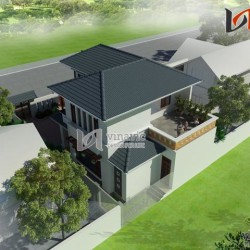 Mẫu nhà 2 tầng mặt tiền 8m diện tích 100m2 chữ L thiết kế hiện đại  BT1489