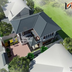 Mẫu nhà 2 tầng mặt tiền 8m diện tích 100m2 chữ L thiết kế hiện đại  BT1489
