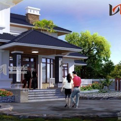 Mẫu thiết kế nhà 2 tầng hình chữ l kích thước 13x14m có gara oto BT1497