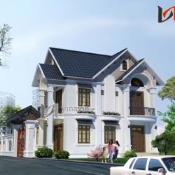 Bản thiết kế nhà 2 tầng có diện tích 8x11m tân cổ điển BT1498