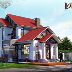 Mặt tiền nhà 2 tầng mái thái ngang 10m dài 16m thiết kế hiện đại BT1499