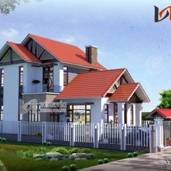 Mặt tiền nhà 2 tầng mái thái ngang 10m dài 16m thiết kế hiện đại BT1499