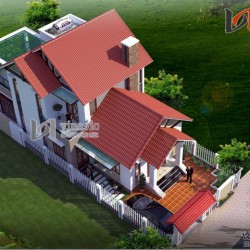 Mặt tiền nhà 2 tầng mái thái ngang 10m dài 16m thiết kế hiện đại BT1499