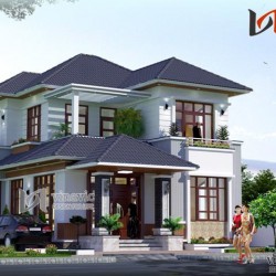 Mặt tiền nhà 2 tầng mái thái ngang 9m chiều sâu 13m thoáng mát BT1501