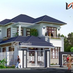 Mặt tiền nhà 2 tầng mái thái ngang 9m chiều sâu 13m thoáng mát BT1501