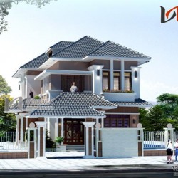 Mẫu nhà 2 tầng 1 tum mái thái đẹp kích thước 12mx18m hiện đại BT1503