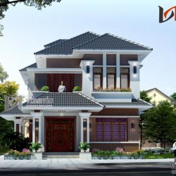 Mẫu nhà 2 tầng 1 tum mái thái đẹp kích thước 12mx18m hiện đại BT1503