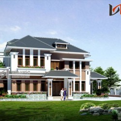 Mẫu nhà 2 tầng 1 tum mái thái đẹp kích thước 12mx18m hiện đại BT1503