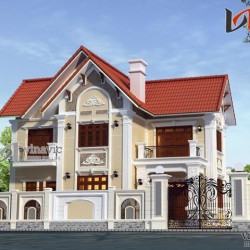 Mẫu nhà đẹp 2 tầng hình chữ l 3 phòng ngủ kích thước 12x10m BT1504