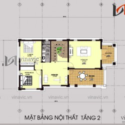 Mẫu nhà 2 tầng mái thái mặt tiền 8m chiều dài 18m 3 phòng ngủ BT1517