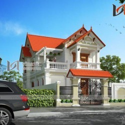 Mẫu nhà 2 tầng mái thái mặt tiền 8m chiều dài 18m 3 phòng ngủ BT1517