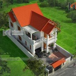 Mẫu nhà 2 tầng mái thái mặt tiền 8m chiều dài 18m 3 phòng ngủ BT1517