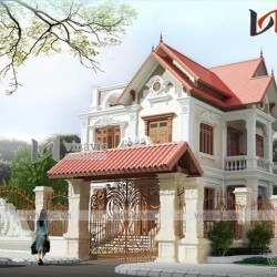 Mẫu biệt thự 2 tầng ngang 13m dài 15m phong cách cổ điển BT1611