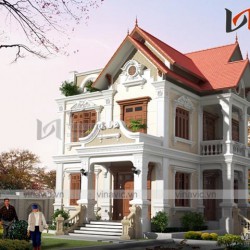 Mẫu biệt thự 2 tầng ngang 13m dài 15m phong cách cổ điển BT1611