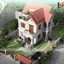 Mẫu biệt thự 2 tầng ngang 13m dài 15m phong cách cổ điển BT1611