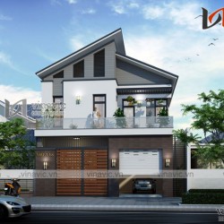 Bản vẽ biệt thự đẹp 2 tầng 100m2 kích thước 9x15m 3 phòng ngủ BT1621