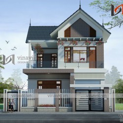 Mẫu nhà 2 tầng 4 phòng ngủ ngang 8m diện tích 120m2 1 mặt tiền BT1623