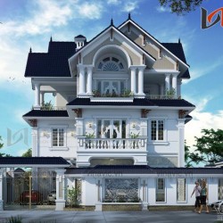 Biệt thự 3 tầng tầng mái thái tân cổ điển mặt tiền 12m sâu 18m BT1648