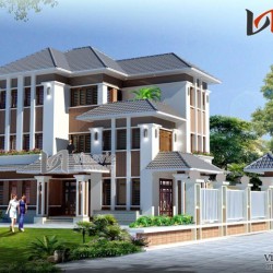 Thiết kế biệt thự 200m2 3 tầng mái thái hiện đại ở Nghệ An  BT1438