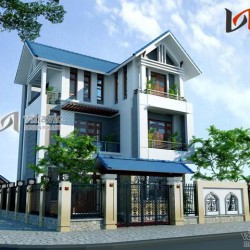 Thiết kế nhà 3 tầng 11x8m 90m2 mặt tiền 11m  phong cách hiện đại BT1457
