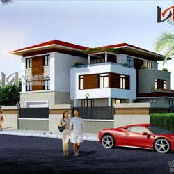 Nhà vuông 3 tầng khối hộp hình vuông hiện đại và sang trọng BT1464
