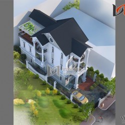 Mẫu nhà đẹp 3 tầng 120m2 4 phòng ngủ mặt tiền rộng 8m BT1483
