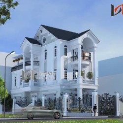 Mẫu nhà đẹp 3 tầng 120m2 4 phòng ngủ mặt tiền rộng 8m BT1483