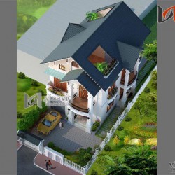 Mẫu nhà 100m2 3 tầng 4 phòng ngủ mặt tiền 8m dự kiến đầu tư 1,7 tỷ BT1488