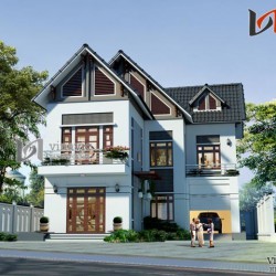 Mẫu nhà chữ L đẹp 3 tầng 100m2 3 phòng ngủ mặt tiền rộng 12m BT1505
