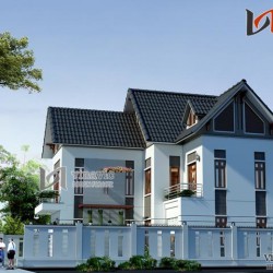 Mẫu nhà chữ L đẹp 3 tầng 100m2 3 phòng ngủ mặt tiền rộng 12m BT1505