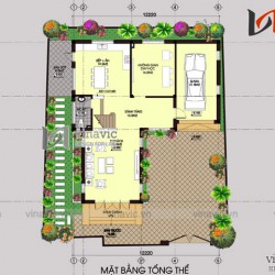 Mẫu nhà chữ L đẹp 3 tầng 100m2 3 phòng ngủ mặt tiền rộng 12m BT1505