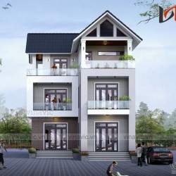 Mẫu nhà 3 tầng chữ L hiện đại 350m2 dự kiến 2,3 tỷ BT1523