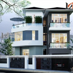 Mẫu nhà 3 tầng 150m2 1 tầng hầm mặt tiền 12m thiết kế hiện đại BT1619