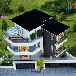 Mẫu nhà 3 tầng 150m2 1 tầng hầm mặt tiền 12m thiết kế hiện đại BT1619