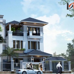 Mẫu biệt thự 3 tầng 120m2 hiện đại 5 phòng ngủ mặt tiền 9m BT1661