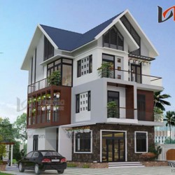 Mẫu nhà đẹp 3 tầng 100m2 4 phòng ngủ 2 mặt tiền 7m hiện đại BT1662