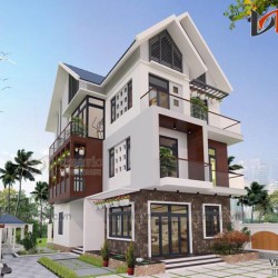 Mẫu nhà đẹp 3 tầng 100m2 4 phòng ngủ 2 mặt tiền 7m hiện đại BT1662