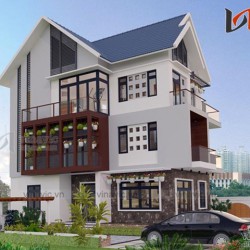 Mẫu nhà đẹp 3 tầng 100m2 4 phòng ngủ 2 mặt tiền 7m hiện đại BT1662