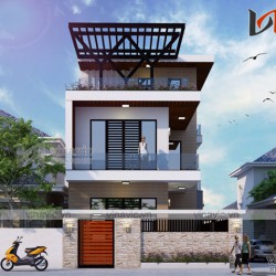Mẫu thiết kế nhà ống hình khối hiện đại 3 tầng 2 mặt tiền NO1625
