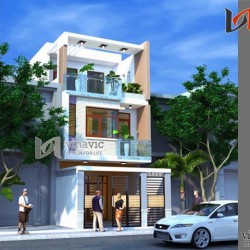 Mẫu thiết kế nhà ống đẹp 3 tầng kết hợp vật liệu kính nổi bật NO1441