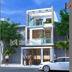 Mẫu thiết kế nhà ống đẹp 3 tầng kết hợp vật liệu kính nổi bật NO1441