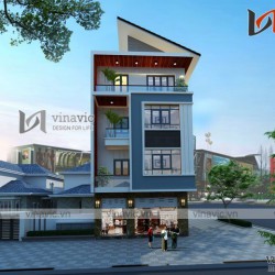 Mẫu thiết kế nhà ống đẹp 4 tầng hình khối hiện đại nổi bật NO1614