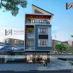 Mẫu thiết kế nhà ống đẹp 4 tầng hình khối hiện đại nổi bật NO1614